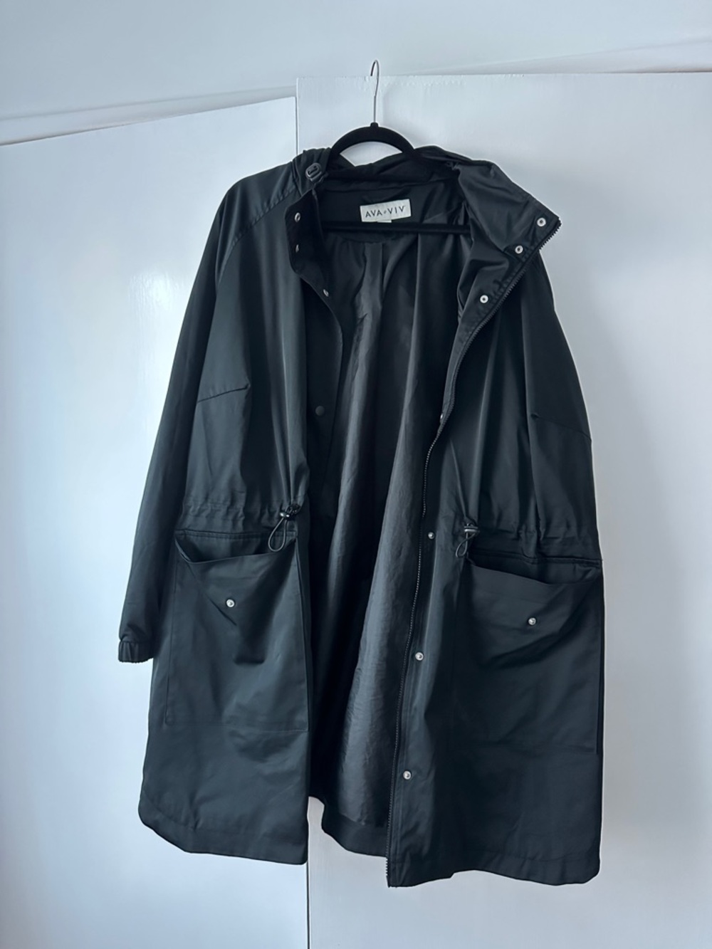 Ava & Viv Black Long Hooded Rain Coat